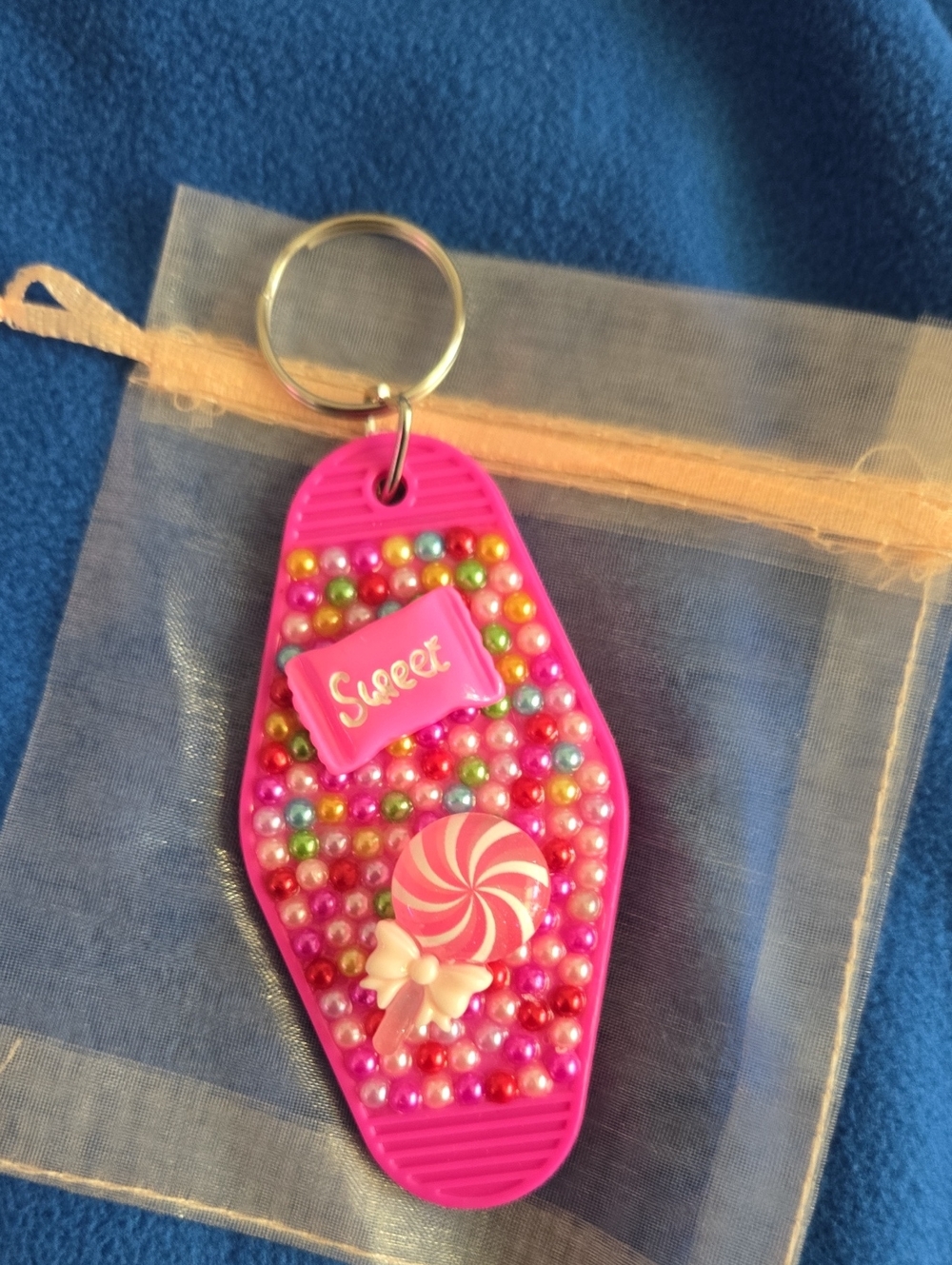 Pink 'Sweet' Beaded Candy Keychain Handmade